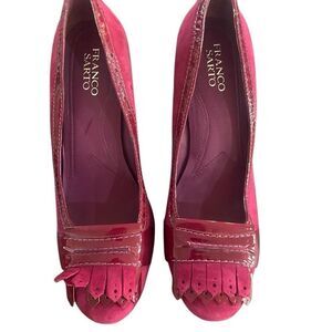 Franco Sarto size 9M leather upper burgandy fushia color bottoms look barely use